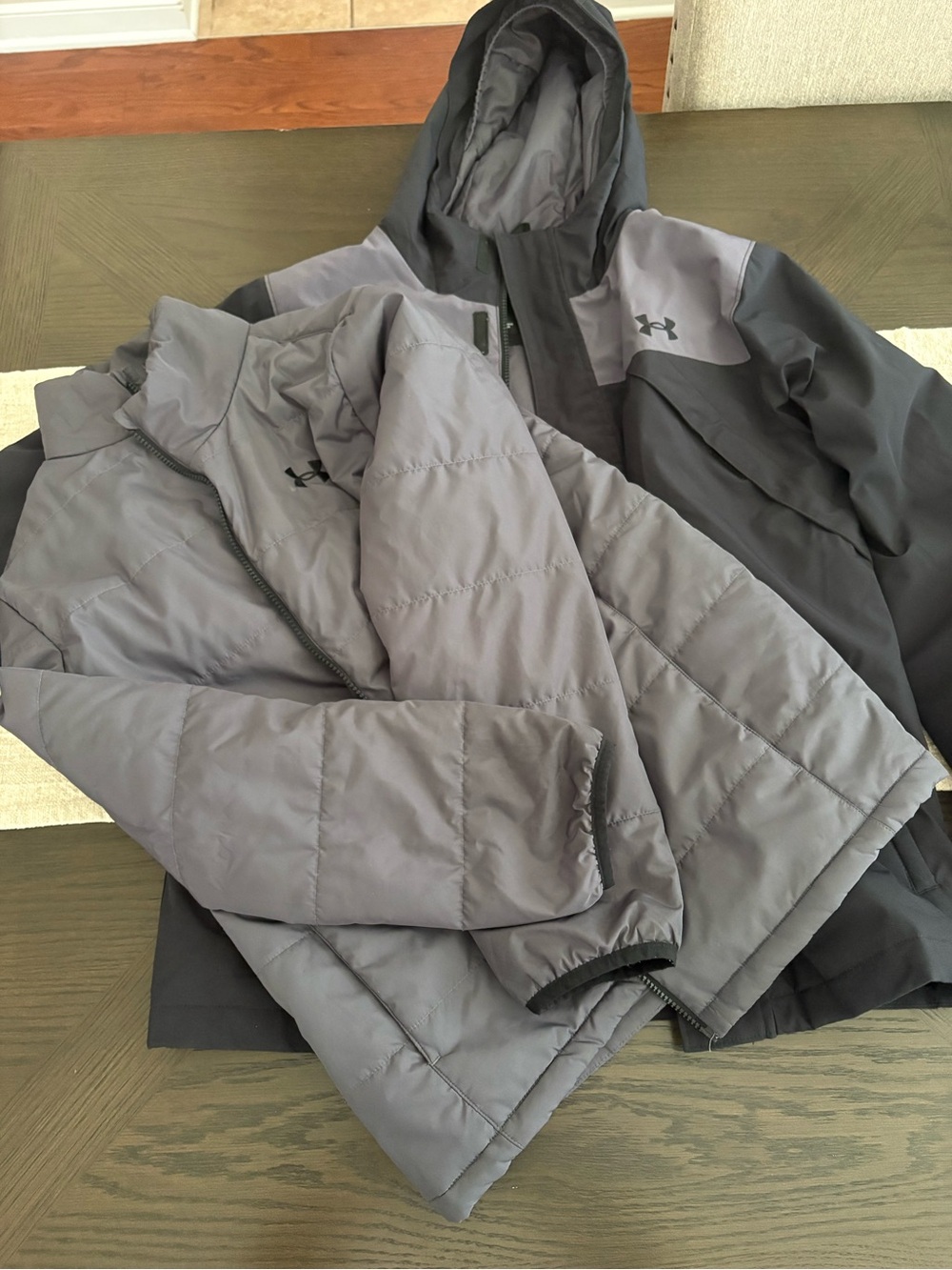 Kids Under Armour Gray Quilted Puffer and Hooded Shell Jacket Set